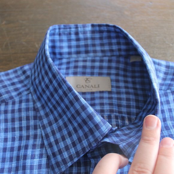 CANALI Blue Checked Dress Shirt - Picture 5 of 5